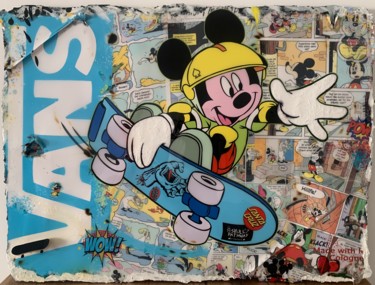 Mickey skateboarding 3d 100 x 75 Resinart Collages intitulée "Mickey skateboardin…" par Kellnington, Œuvre d'art originale, Collagraphie