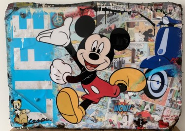 Collages intitulée "Vespa Life Mickey M…" par Kellnington, Œuvre d'art originale, Collagraphie