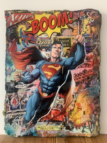 Collages intitulée "Superman Action 100…" par Kellnington, Œuvre d'art originale, Cire