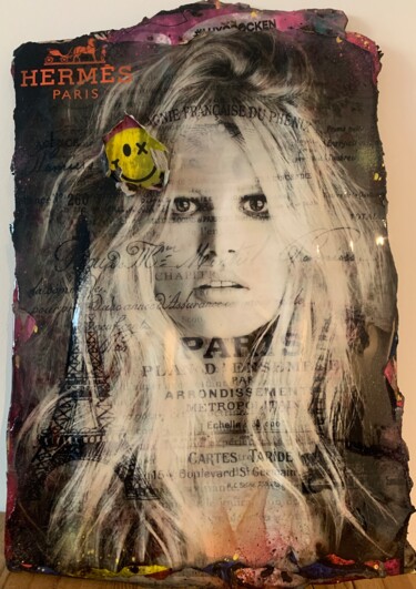 Hermes Paris Brigitte Bardot Smile Resinfinish 70x50 Peinture intitulée "Hermes Paris Brigit…" par Kellnington, Œuvre d'art originale, Collagraphie
