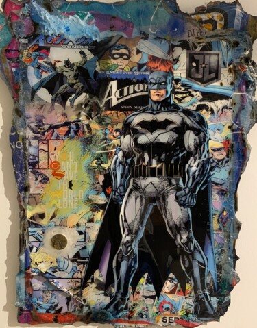 Collages intitulée "Batman Gucci Superm…" par Kellnington, Œuvre d'art originale, Résine Monté sur Panneau de bois