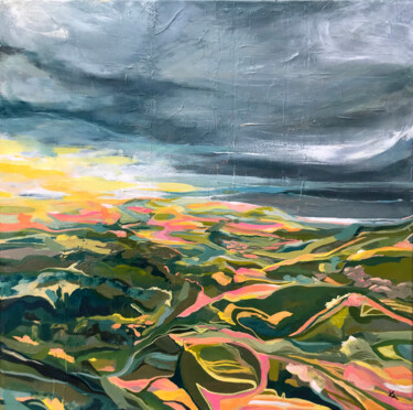 Картина под названием "Golden Horizon" - Kelly Allison, Подлинное произведение искусства, Акрил Установлен на Деревянная рам…