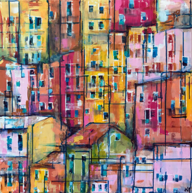 Painting titled "Manarola" by Kelly Allison, Original Artwork, Acrylic Mounted on Wood Stretcher frame