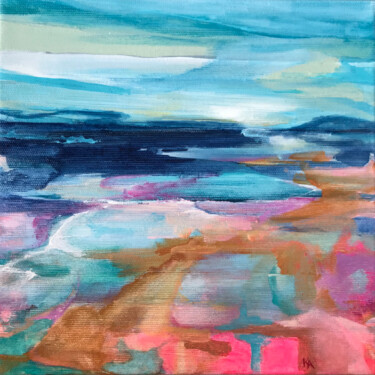 Schilderij getiteld "Hug the Coast" door Kelly Allison, Origineel Kunstwerk, Acryl Gemonteerd op Frame voor houten brancard