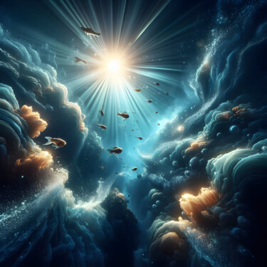 Digital Arts titled "Waves and Sunlight" by Kelly Johanna Martínez Peña, Original Artwork, AI generated image