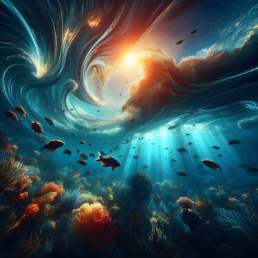 Digitale Kunst getiteld "Waves of Radiance" door Kelly Johanna Martínez Peña, Origineel Kunstwerk, AI gegenereerde afbeelding