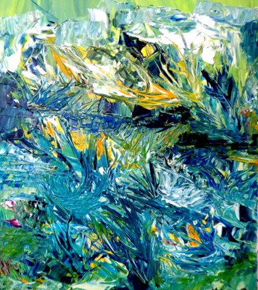 Painting titled "blue landscape" by Kelly Mathieu, Original Artwork, Acrylic