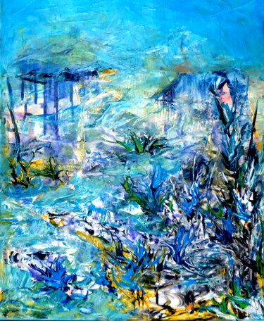 Картина под названием "Blue painting" - Kelly Mathieu, Подлинное произведение искусства, Акрил