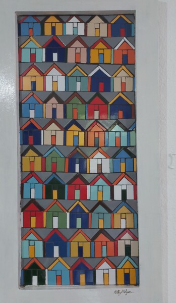 Scultura intitolato "Casas 2" da Kelly Melgar, Opera d'arte originale, Mosaico Montato su Telaio per barella in legno
