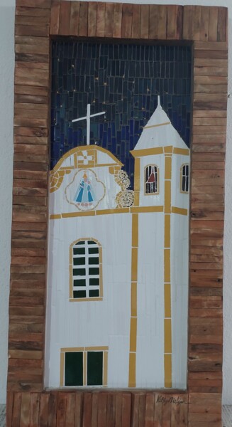 Escultura titulada "Igreja Arraial D'aj…" por Kelly Melgar, Obra de arte original, Mosaico Montado en Bastidor de camilla de…