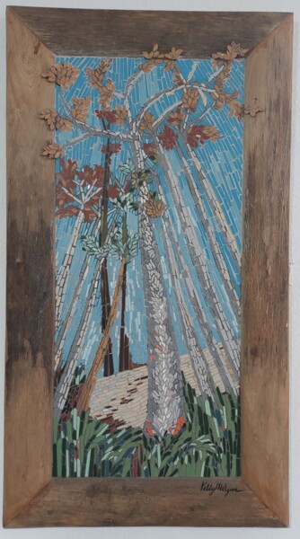Sculpture titled "Floresta" by Kelly Melgar, Original Artwork, Mosaic Mounted on Wood Panel