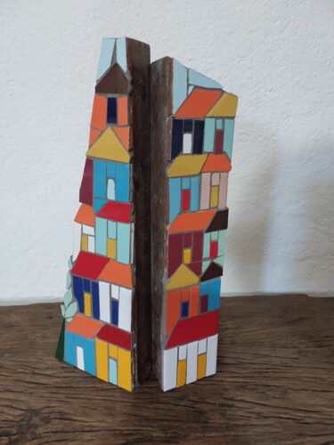 Sculpture titled "Casas na encosta" by Kelly Melgar, Original Artwork, Mosaic