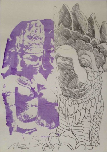 Gravures & estampes intitulée "Naga" par Kelvin Chap, Œuvre d'art originale, Monotype