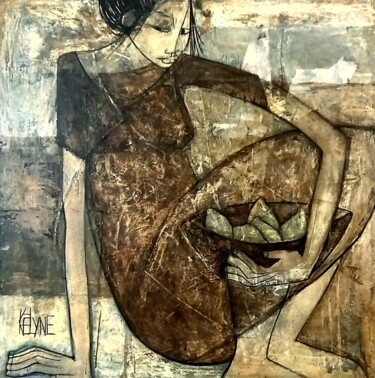 Schilderij getiteld "Jour de marché" door Kélyne, Origineel Kunstwerk, Olie Gemonteerd op Frame voor houten brancard