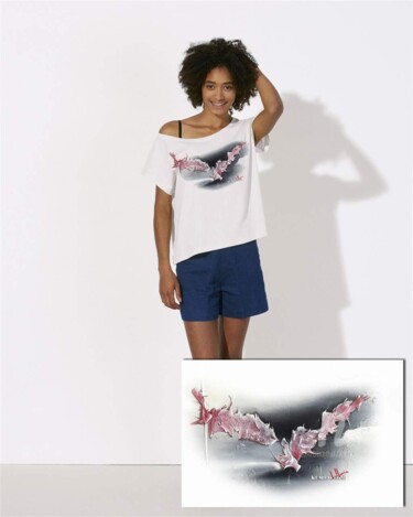 Art textile intitulée "T-shirt "Tama'Shiro…" par Lilou Sauvegrain (Kemoji), Œuvre d'art originale