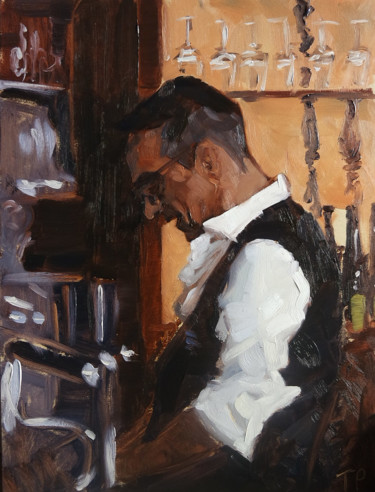 Malarstwo zatytułowany „Waiter in italian c…” autorstwa Tomasz Pabin, Oryginalna praca, Olej