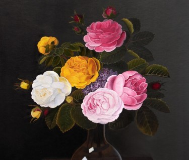 Painting titled "Détail des roses" by Kempfi, Original Artwork