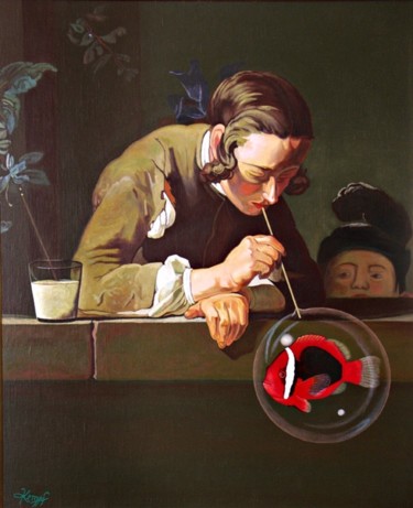 Malerei mit dem Titel "BULLE DE POISSON" von Kempfi, Original-Kunstwerk, Öl