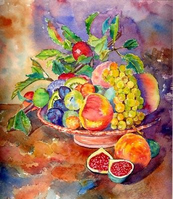 Peinture intitulée "Coupe de fruits" par Kempfi, Œuvre d'art originale, Autre