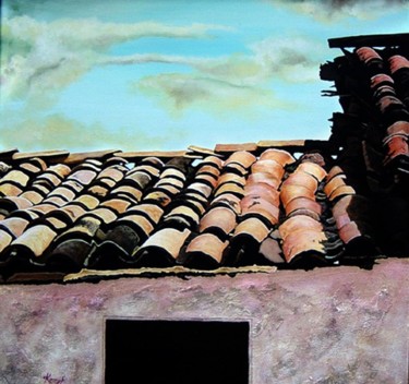 Peinture intitulée "Le toit sans le boe…" par Kempfi, Œuvre d'art originale, Huile