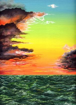 Painting titled "Mer et Ciel" by Kempfi, Original Artwork, Oil