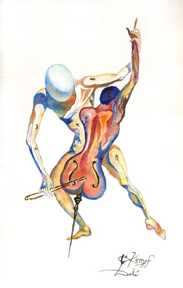 Pintura intitulada "Le Violoncelle" por Kempfi, Obras de arte originais, Óleo