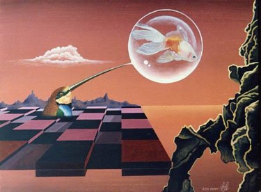 Peinture intitulée "guepier et poisson-…" par Kempfi, Œuvre d'art originale, Huile