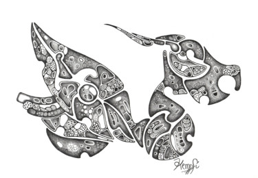 Рисунок под названием "DRAGONCYCLETTE" - Kempfi, Подлинное произведение искусства, Карандаш