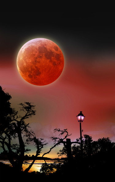 Digitale Kunst mit dem Titel "Lune rouge" von Kempfi, Original-Kunstwerk