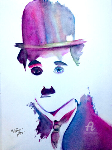 Malerei mit dem Titel "Charlie Chaplin" von Kémyart, Original-Kunstwerk, Aquarell