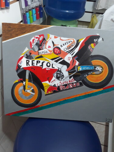 Painting titled "Marc Márquez motogp" by Kenidy Oliveira, Original Artwork, Acrylic