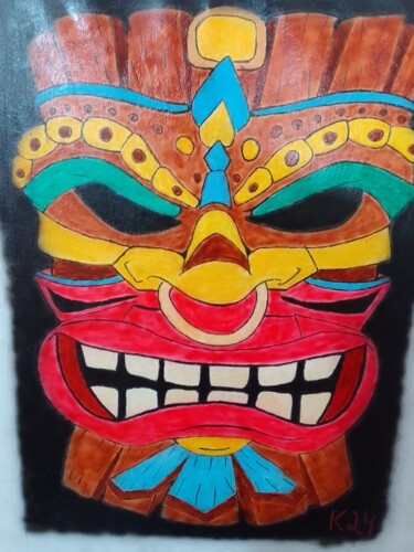 Painting titled "Máscara indígena ti…" by Kenidy Oliveira, Original Artwork, Acrylic
