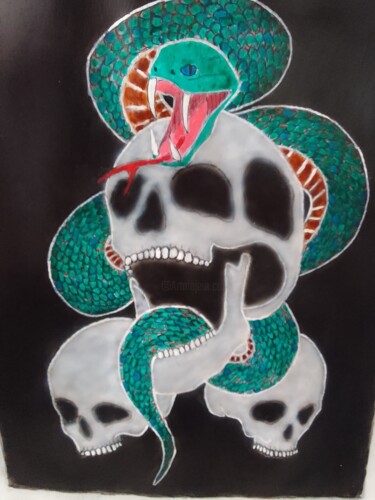 Schilderij getiteld "Skull Snake" door Kenidy Oliveira, Origineel Kunstwerk, Airbrush