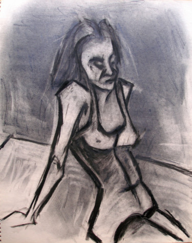 Drawing titled "seated-woman-in-bat…" by Kenneth Agnello, Original Artwork