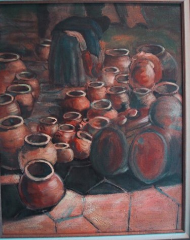 Painting titled "Lady with Pot's #/1…" by Kenneth Paprock, Original Artwork, Oil