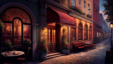 Artes digitais intitulada "Romantisches Cafe i…" por Kenny Landis, Obras de arte originais, Imagem gerada por IA