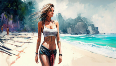 Digital Arts titled "Beautiful Woman at…" by Kenny Landis, Original Artwork, AI generated image