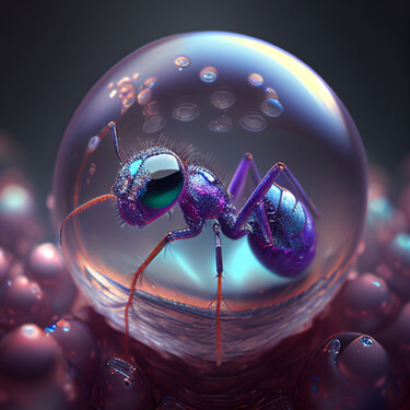 Digitale Kunst getiteld "Ant in a glass sphe…" door Kenny Landis, Origineel Kunstwerk, AI gegenereerde afbeelding