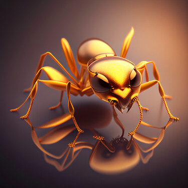 Artes digitais intitulada "Golden Ant on Glass" por Kenny Landis, Obras de arte originais, Imagem gerada por IA