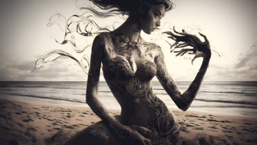 Digital Arts titled "Woman at the Beach" by Kenny Landis, Original Artwork, AI generated image