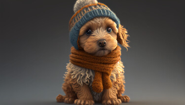"Cute Dog with Bobbl…" başlıklı Dijital Sanat Kenny Landis tarafından, Orijinal sanat, AI tarafından oluşturulan görüntü