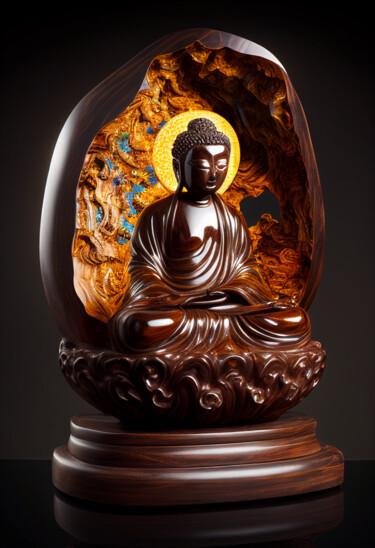 Digital Arts με τίτλο "The wooden Buddha #1" από Kenny Landis, Αυθεντικά έργα τέχνης, Εικόνα που δημιουργήθηκε με AI