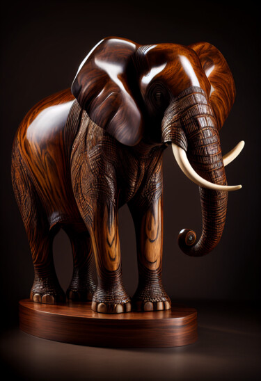 Digital Arts titled "wooden Elephant #1" by Kenny Landis, Original Artwork, AI generated image