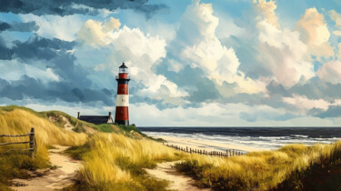 Digitale Kunst mit dem Titel "Lighthouse at the N…" von Kenny Landis, Original-Kunstwerk, KI-generiertes Bild