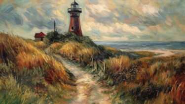 Arte digitale intitolato "Lighthouse at the N…" da Kenny Landis, Opera d'arte originale, Immagine generata dall'IA