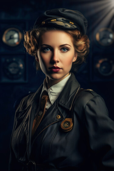 Artes digitais intitulada "Steampunk Lady #1" por Kenny Landis, Obras de arte originais, Imagem gerada por IA