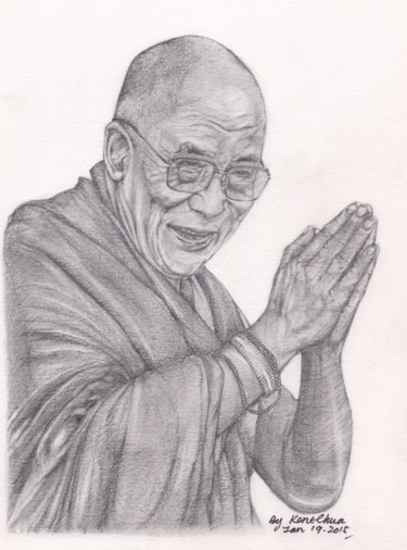 Drawing titled "Dalai lama Tenzin G…" by Kent Chua, Original Artwork, Pencil