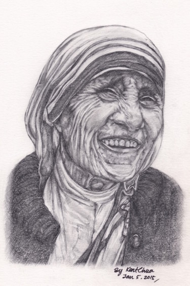 Drawing titled "Mother Theresa" by Kent Chua, Original Artwork, Pencil