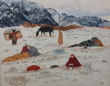 Painting titled "amazigh-nomads.jpg" by Taoufik El Bahi, Original Artwork, Oil