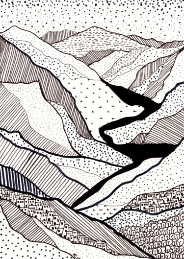 Drawing titled "Montagne étoilée" by Kenza Chraibi, Original Artwork, Marker